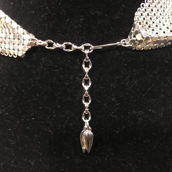 Whiting & Davis VINTAGE SIGNED Mesh bib Chain Necklace sparkly earring 1940’s - Picture 11 of 14